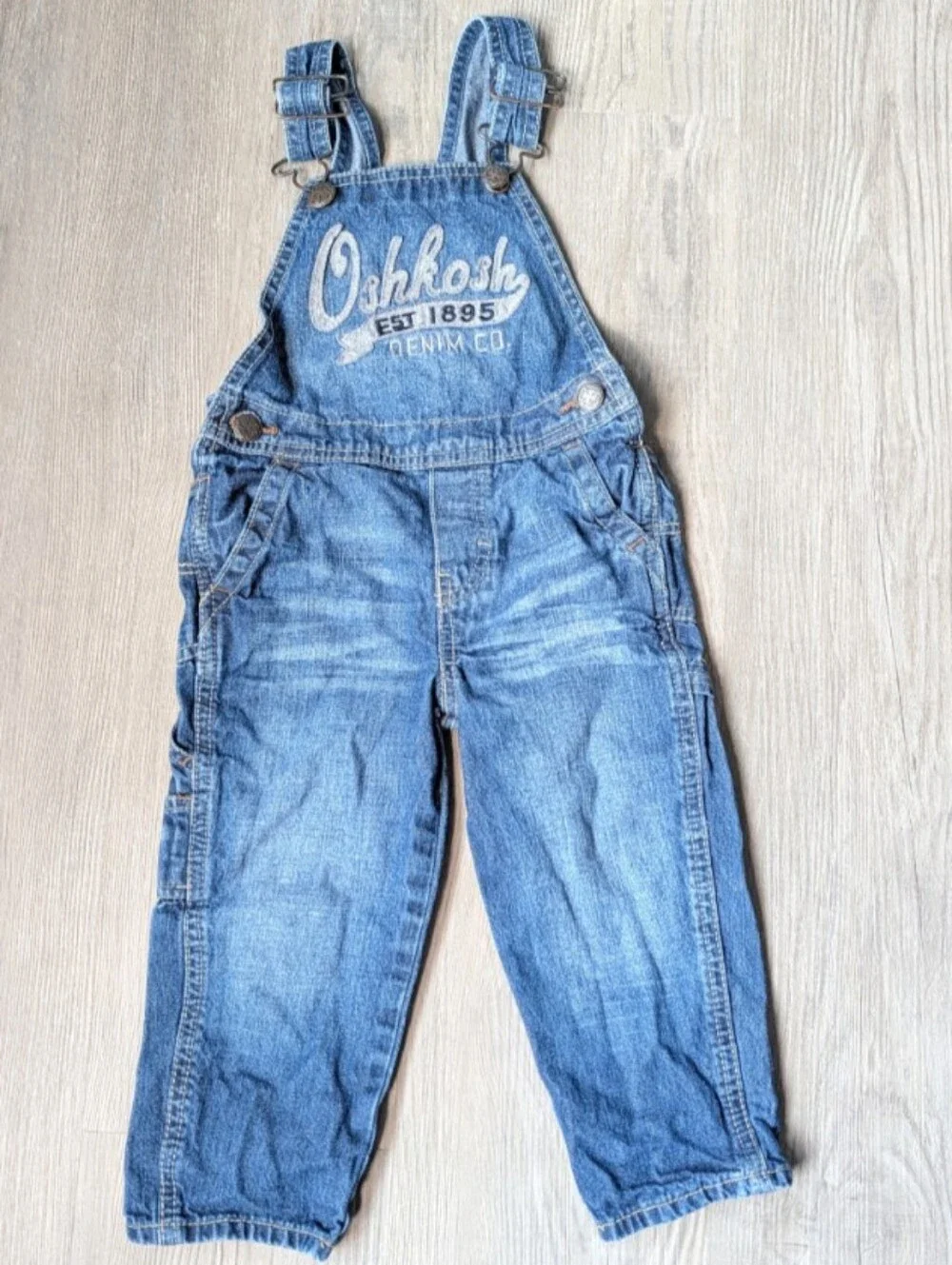 OshKosh‎ B'gosh Denim Overalls Logo Bib Cargo Pocket Toddler Size 2T